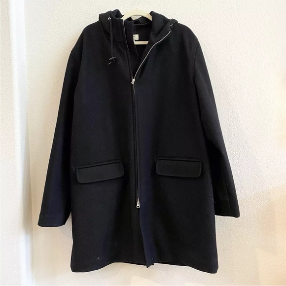 J. Crew Cocoon Wool Mens Coat Italian Stadium Hooded Zip Front Size M - Picture 4 of 5